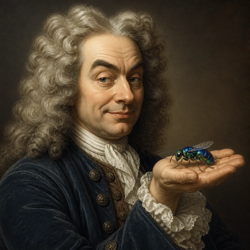 Jonathan Swift, Dean of St Patrick's, with the emerald cockroach wasp resting on his hand. British Chapter patron, posthumously consulted.